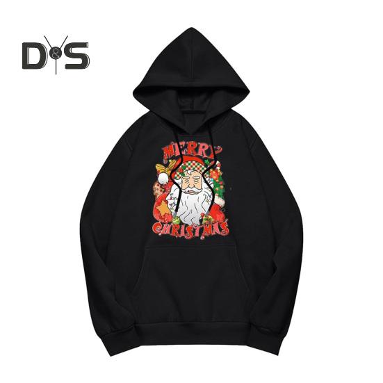 Женская рождественская толстовка с капюшоном с принтом Санта-Клауса, свободная, толстая, с длинными рукавами, эластичными манжетами и подолом, праздничная толстовка с капюшоном на шнурке и карманом