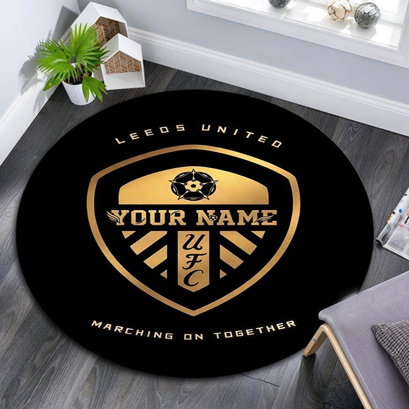 Custom Name,Leeds United pattern round rug,Carpet Rug for Living Room Bedroom Playroom ,Non-slip Floor Mat,Holiday Gifts and Birthday Gifts.