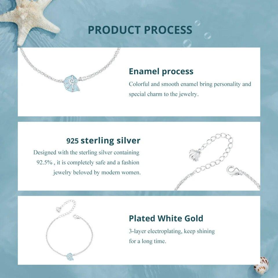 Женские браслеты-цепочки BAMOER из стерлингового серебра 925 пробы, синие ракушки, ювелирные изделия в подарок