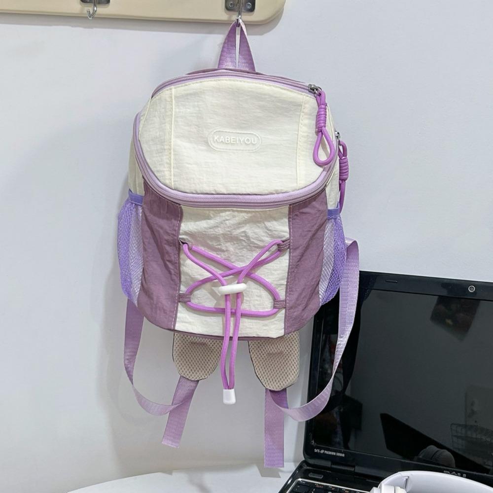 Patchwork Drawstring Backpack Y2k Student Schoolbag Versatile Casual Travel Bag Hiking