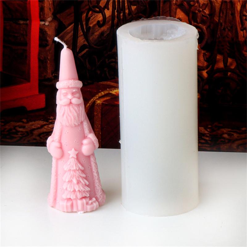 3D Santa Claus Relief Cylindrical Candle Silicone Mold Snowman Reindeer Christmas Tree Silicone Candle Molds Christmas Gift