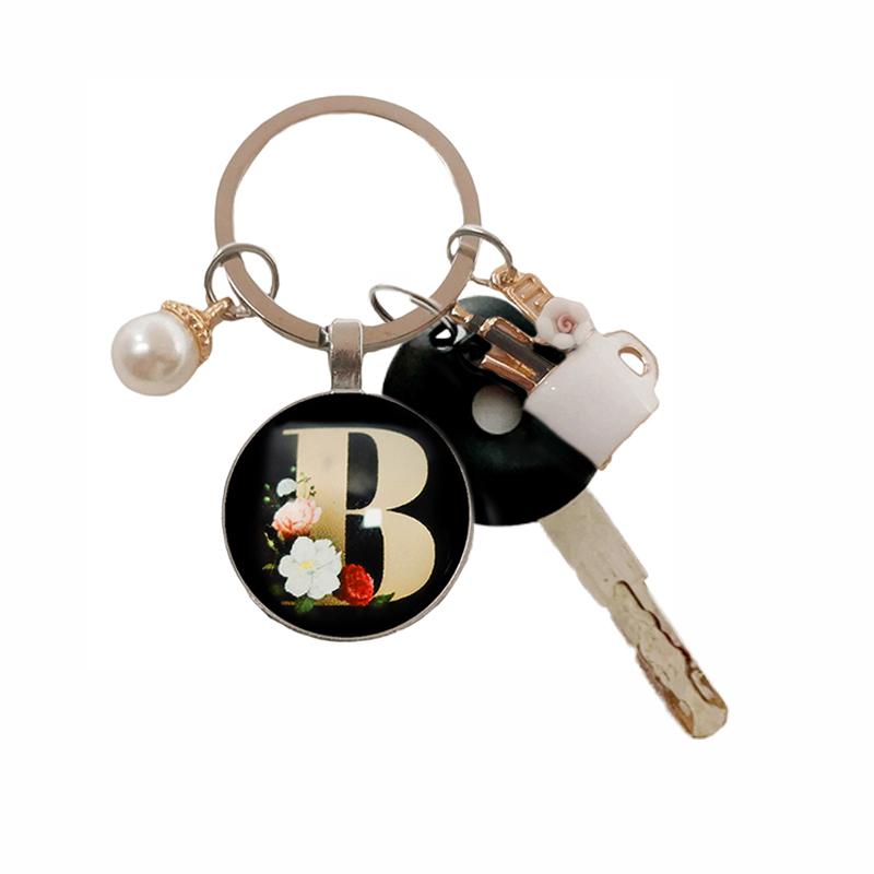1PC Monogrammed Keychain Simple Pearl Keychain Small Gifts Keychain Black Gift Multi-Style