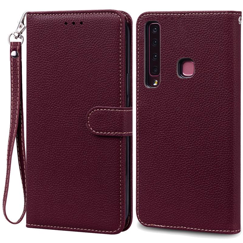 Кожаный чехол-книжка для Samsung Galaxy A9 2018 с отделениями для карт и ремешком на запястье