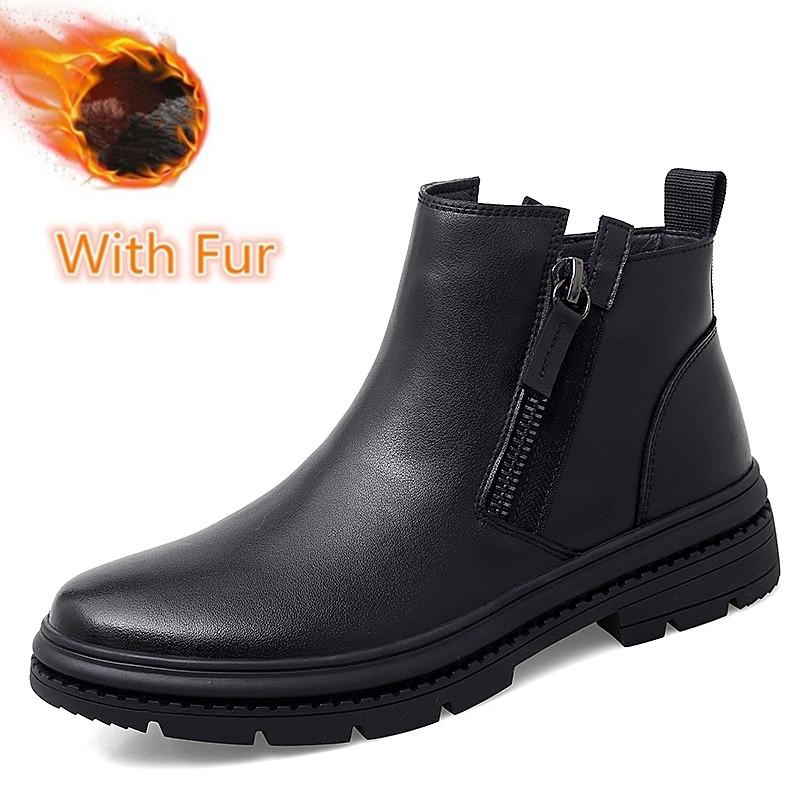 Модные мужские мотоботы с боковой молнией, ручной работы, мужские кроссовки, мужские зимние плюшевые сноубутсы из натуральной кожи, мужская повседневная обувь с высоким верхом