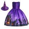 Enchanting Halloween Costume Dress for Girls with Magical Witch Hats and Spooky Prints