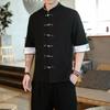 Summer Crane Embroidery Top Traditional Chinese Style Mens Vintage Half Sleeve Linen Shirts Collar Kungfu Shirt