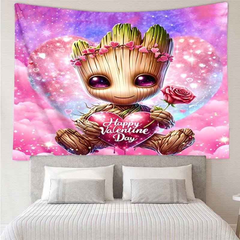 Gr-oot Valentine's Day Tapestry, Unique Design Tapestry, Wall Decor for Bedroom,Livingroom, Playroom,Heartwarming Fan Holiday Gifts