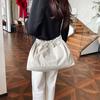 Wrinkled Drawstring Shoulder Bag Casual Underarm Tote Bag Simple Nylon Cloth Handbag Travel