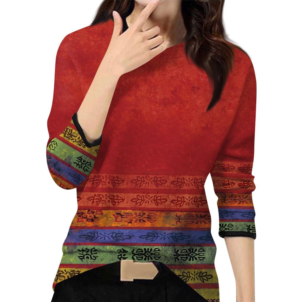 Женский повседневный модный топ с принтом, круглым вырезом и длинными рукавами, пуловер