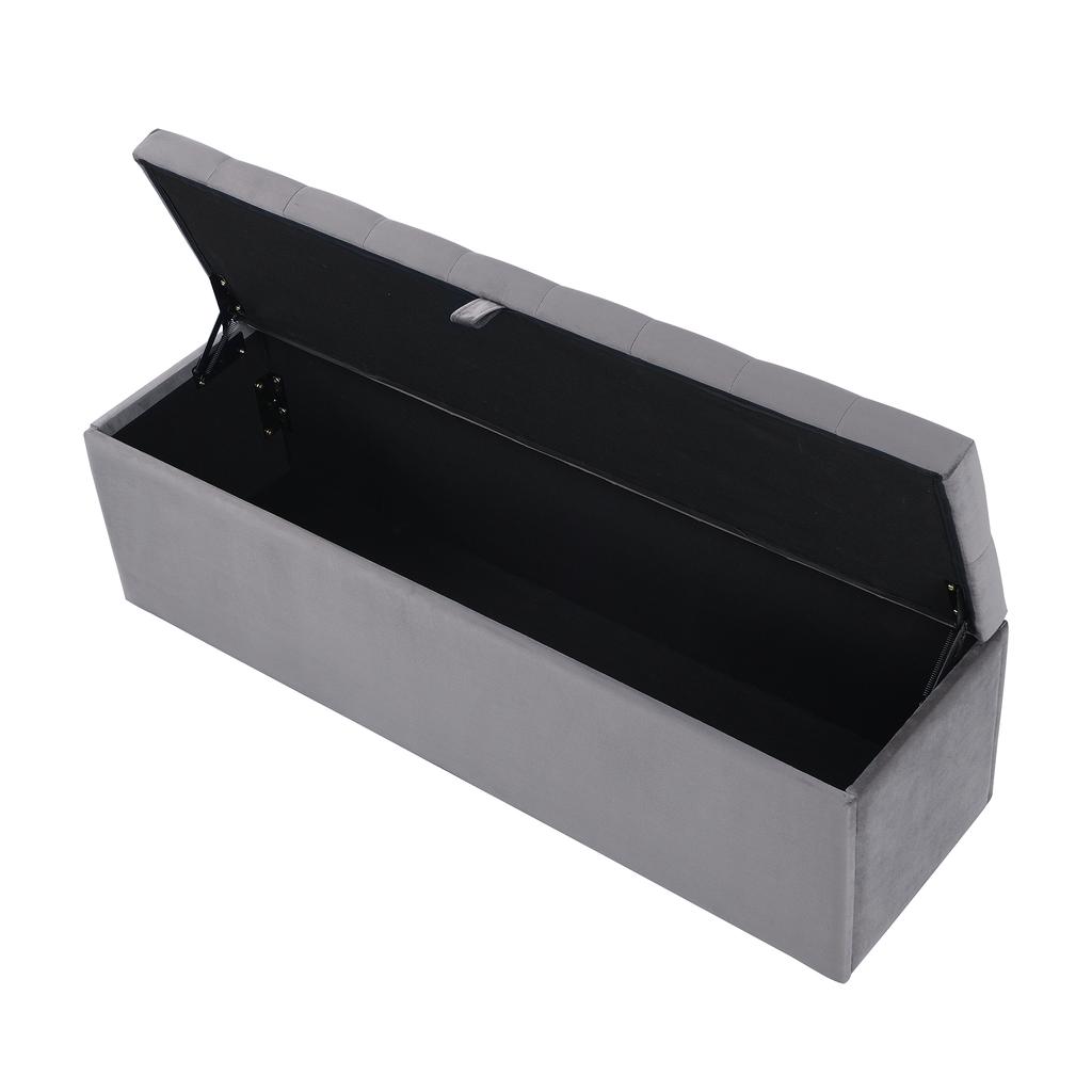 Velvet, Upholstered Bench, Padded Bench, Bed Stool, Bench with Storage, Grey 138 x 41 x 42 cm