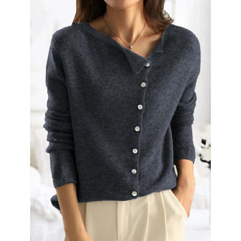 Женский осенне-зимний повседневный вязаный свитер с длинным рукавом на пуговицах