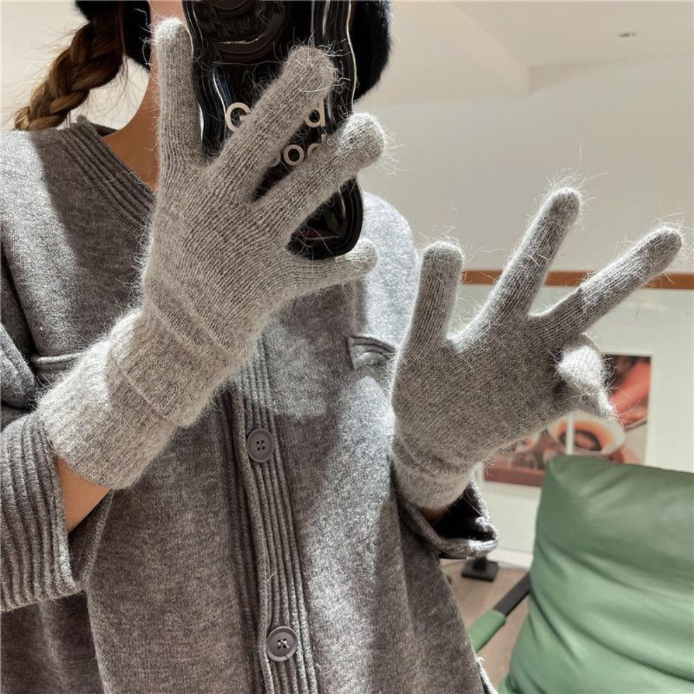 Faux Fur Flannel Gloves Solid Color Winter Women Gloves Fashion Long Rabbit Fur Gloves Gift