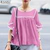 Женская повседневная блузка свободного кроя с круглым вырезом и рукавом 3/4