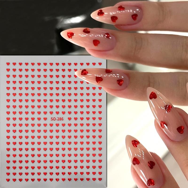 6Pcs Mini Heart Nail Stickers Laser-Cut Love-Themed DIY Nail Patch Decoration, Romantic Nail Art|Romantic Nail Design Stickers