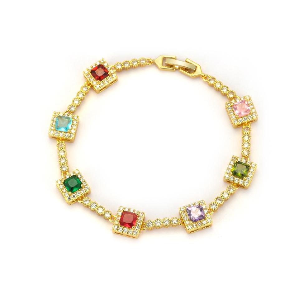 ZAKOL Trendy Rainbow Square Cubic Zircon Bracelet For Women AAA Colorful Zirconia CZ Party Jewelry New Gift