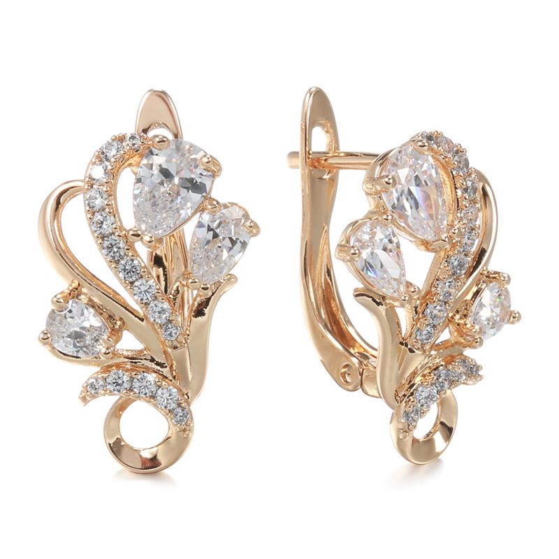 Kinel Блестящие серьги-подвески в виде цветка из натурального циркона, ювелирные изделия из розового золота
