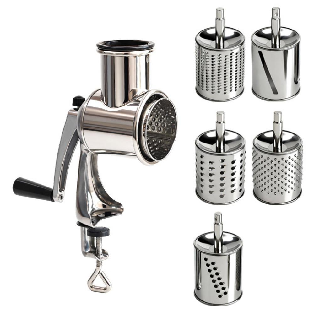 Stainless Steel Cheese Grater with 5 Blades Cheese Shredder Rotary Hand Crank Nut Grinder  Cooking
