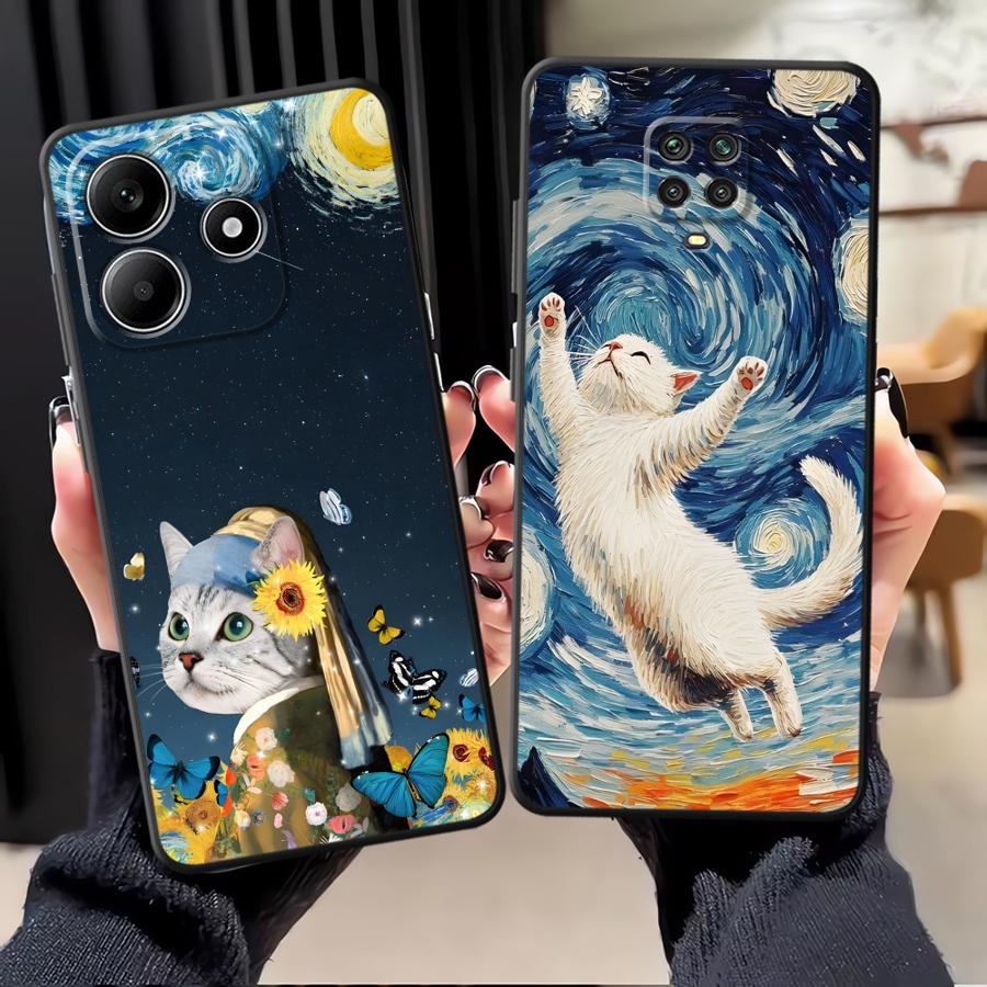 Милый Мультяшный Кот Чехол для Телефона для Xiaomi Redmi Note 14 13 Pro Plus 12C 13C K80 10 12 11 A1 A3 14C A4 A5 9 8 7 A1 A2 K40