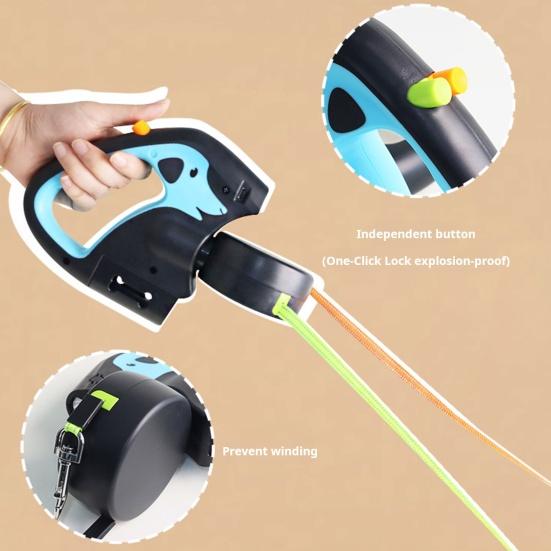 Выдвижной поводок для собак для 2 собак, нейлоновый трос для вытягивания со светодиодными лампами, эргономичная ручка, держатель для мешков для фекалий для маленьких собак