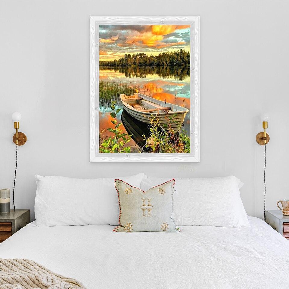 Новый 5D DIY алмазная живопись пляжная лодка Алмазная вышивка вид на море вышивка крестиком полная круглая дрель ремесла домашний декор подарок