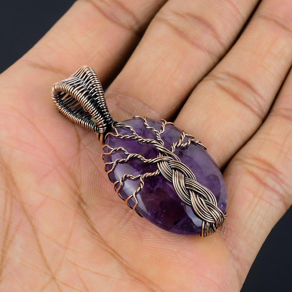 Amethyst Pendant Gemstone Jewelry, 999 Copper Wire Wrapped Pendant, Gift For Women Handmade Pendant