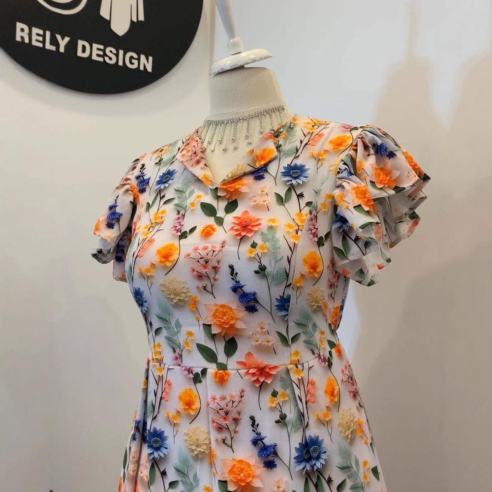 Европейская и американская женская одежда мода летнее новое платье с принтом с коротким рукавом, тонкое, средней и большой длины, повседневное, с расклешенной юбкой