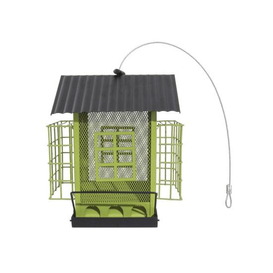 Birds Feeder for Outdoors Hanging Metal Mix Seeds Feeder with Double Suet Cage Outside Wild Birds Feeder for Garden Backyard Decor