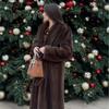TrendHub Winter Long Women's Faux Fur Coat Thick Warm Artificial Mink Top Leather Clothing Warmth Outerwear Jacket for Cold Weather