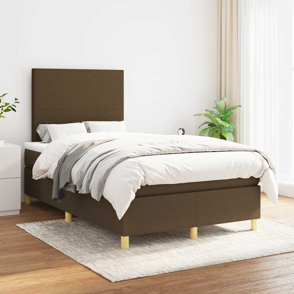 Box Spring Bed with Mattress Dark Brown 120x200 cm Fabric