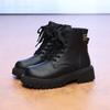2025 New Thick Sole Women's Boots Large Size Women's Shoes Black Keep Warm Fleece Platform Lace-up Ankle Boots 4875