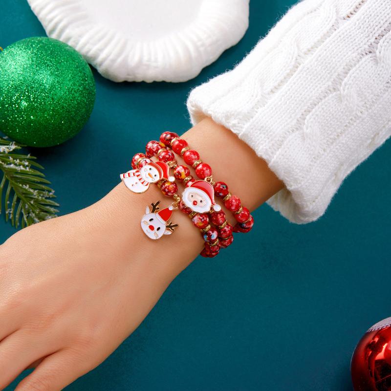 Delightful Christmas Tree Snowman Bracelet Set For Women Delicate Santa Elk Snowflake Stacking Bracelet Jewelry Accessories