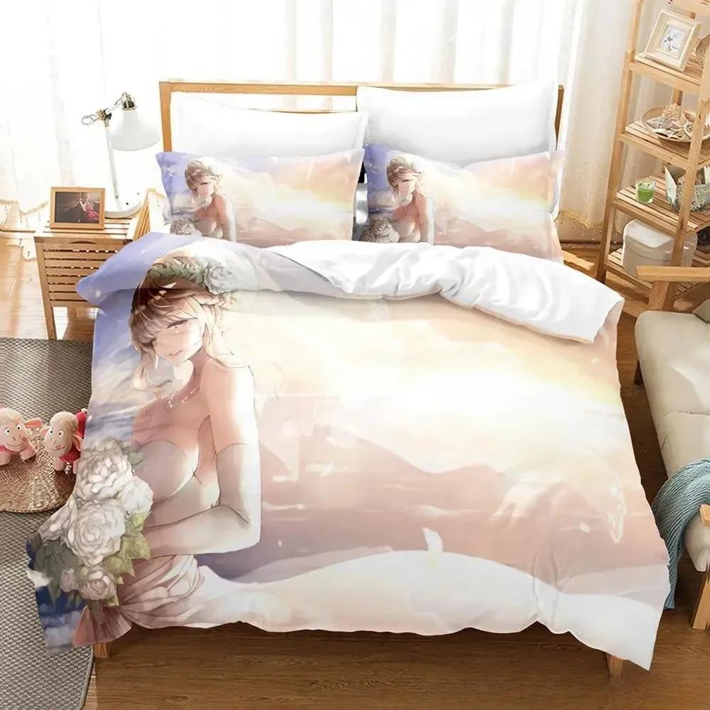 Аниме Свадебный комплект постельного белья Single Twin Full Queen King Size Bed Set Adult Kid Bedroom Duvet cover Sets Anime Parure de lit Bed