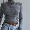 Turtleneck Y2K Long Sleeve T Shirts Women White Autumn Winter Casual Black Basic Gray Sexy Tops 90s Fashion Vintage