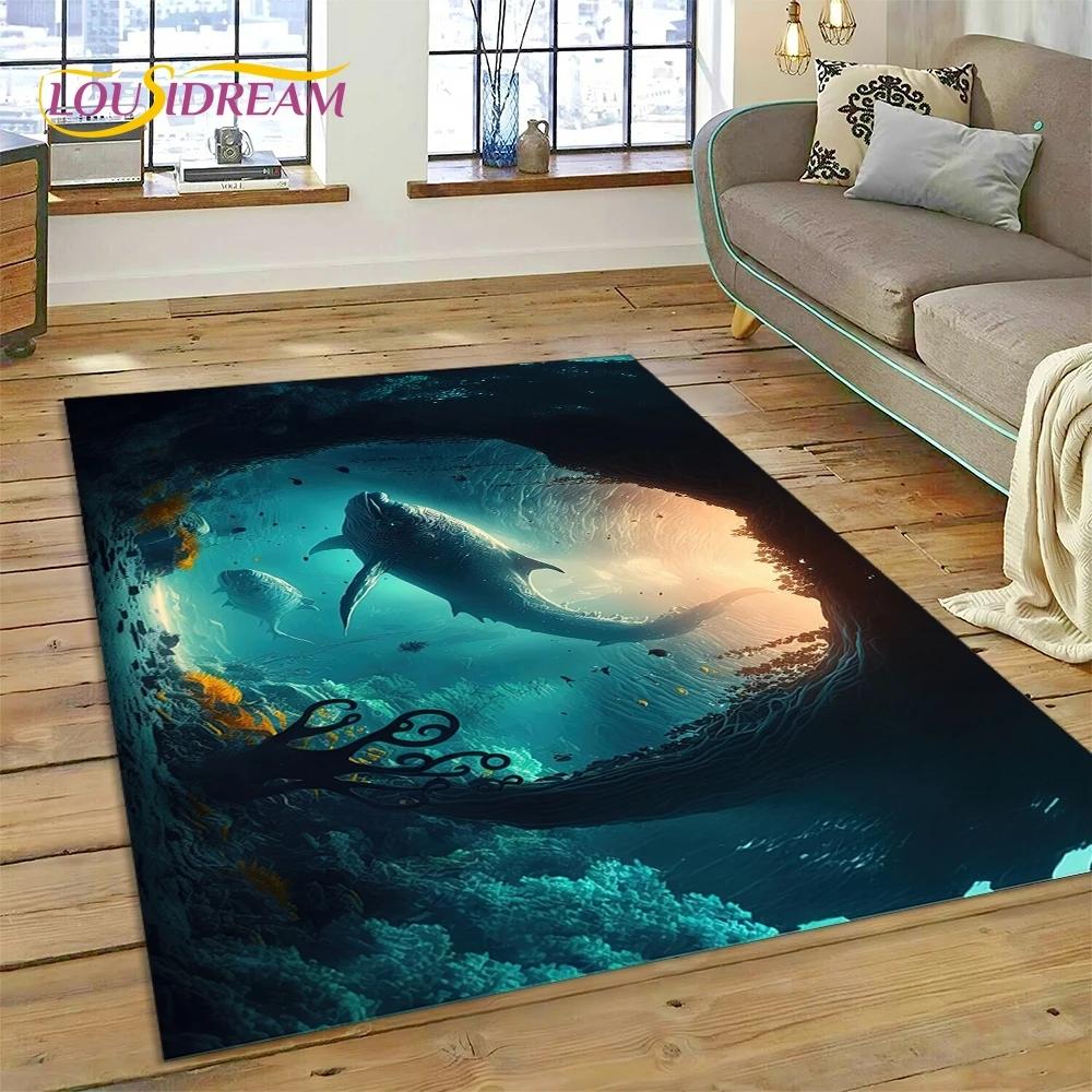3D подводный мир, морское дно, Дельфин, мультяшный ковер, ковер для гостиной, спальни, домашний декор, нескользящее украшение для дивана, подарок ребенку