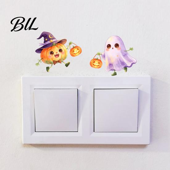 Seasonal Wall Decals Halloween Pumpkin Ghost Switch Sticker, Cartoon Light Self-Adhesive Stickers Decoration Decal for Living Room Bedroom
