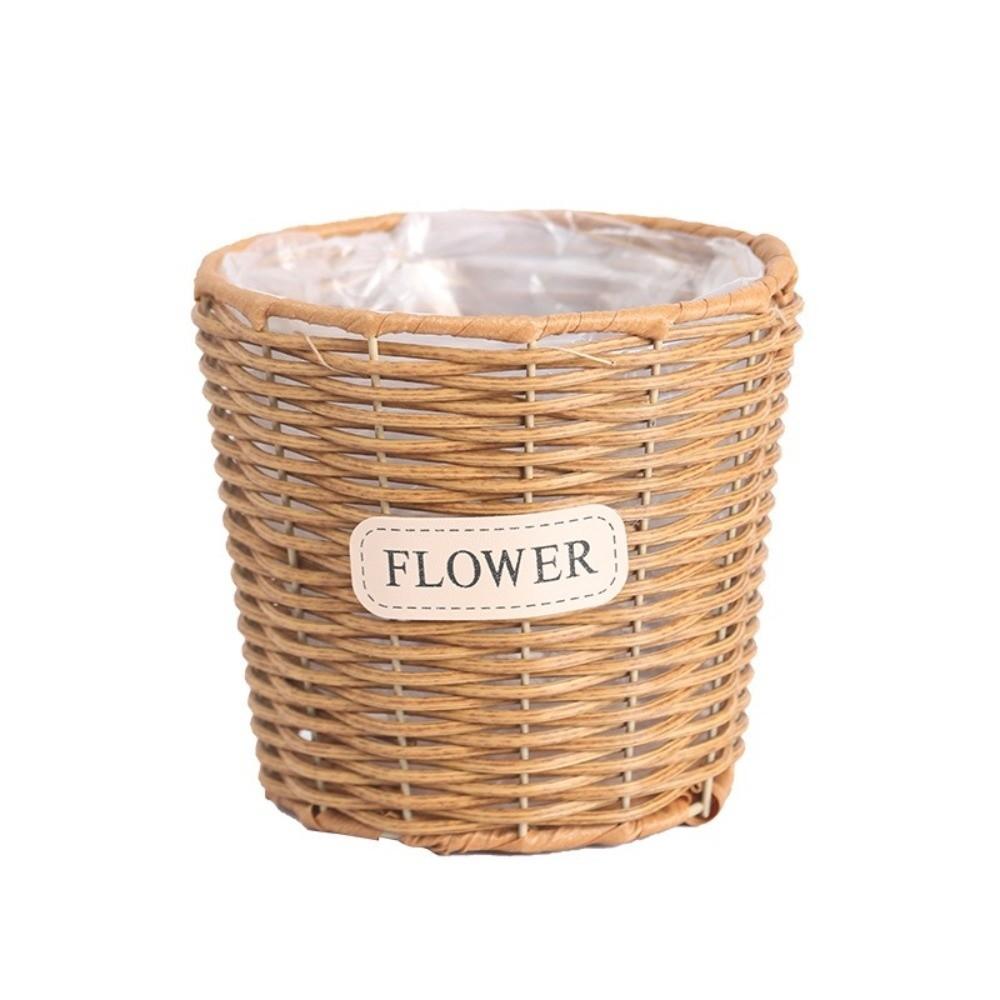 Tabletop Imitation Rattan Basket Plastic Rattan Storage Baskets Woven Plant Pot Indoor Storage
