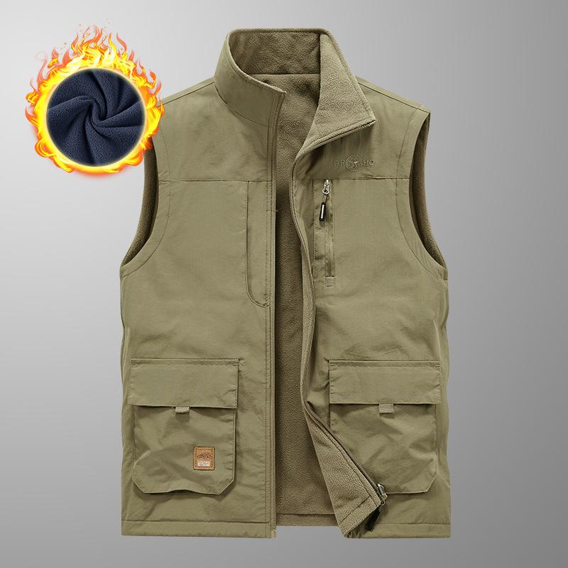 New Men's Casual Plus Velvet Double-sided Vest In Autumn and Winter Multi-bag Photography Vest Outdoor Vest Thermal Jacket