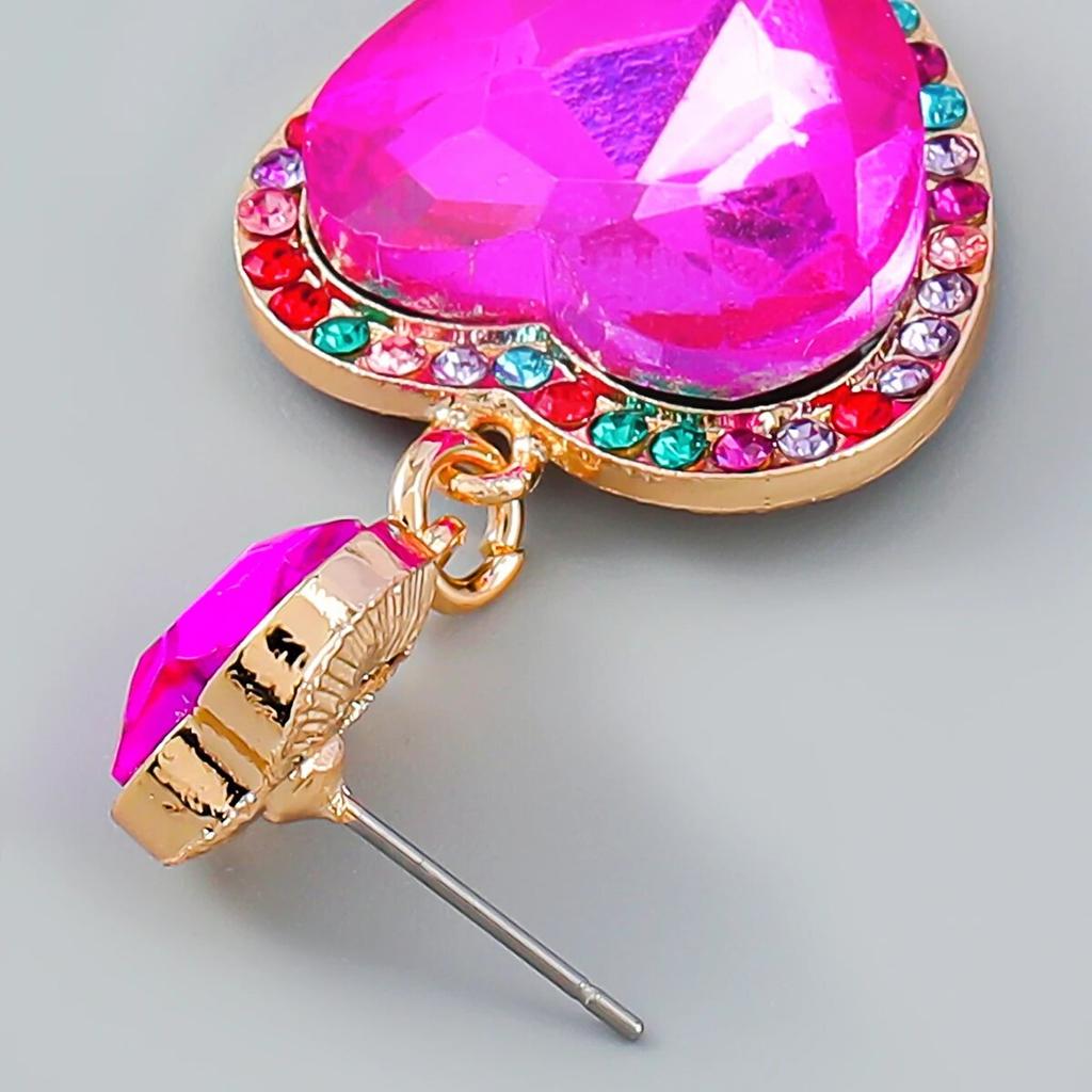 Модные металлические серьги в форме сердца со стразами и геометрическими геометрическими серьгами для женщин, элегантные милые висячие серьги, банкетные ювелирные аксессуары, аксессуары