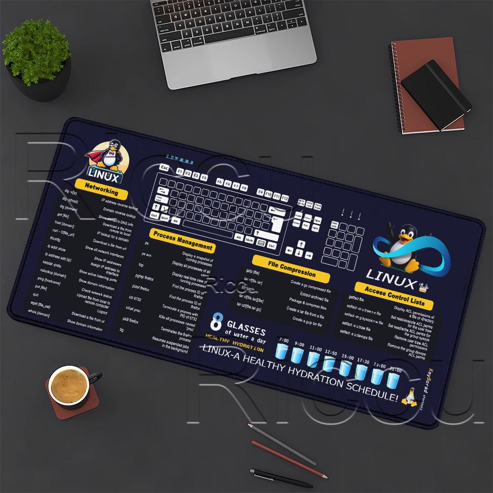 Командная строка Linux Сокращения Tux Коврик для мыши Большой офисный оверлок Коврик для мыши Игровой HD-печать XXL Клавиатура ПК xmm Настольный коврик