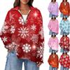 Women's Casual Half Zipper Lapel Snowflake Print Pullover Top Side Slit Fashion Clothing