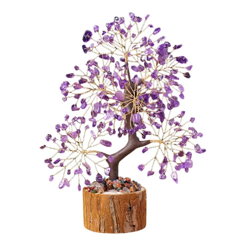 Crystal Tree Figurine Home Desktop Decors Lucky Ornament Handmade Bonsais Money Tree for Fengshui Enthusiasts Decoration
