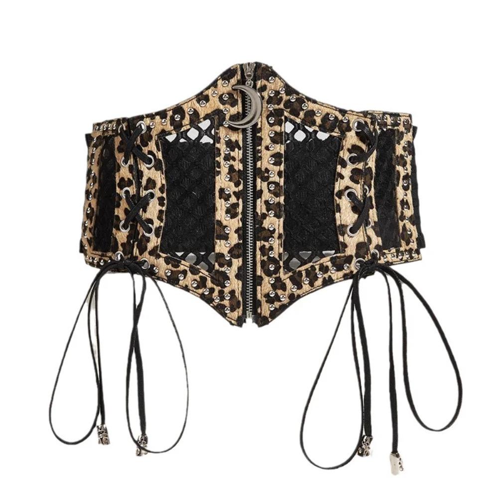 Waistband Hollow Corset Belts PU Leather Wide Waist Belt Slimming Leopard Print Cummerbunds Women