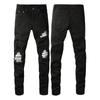 Black Jeans Men's Straight New Trousers Tide High Street Hole Silver Patch Elastic Slim High Street Small Foot Jeans