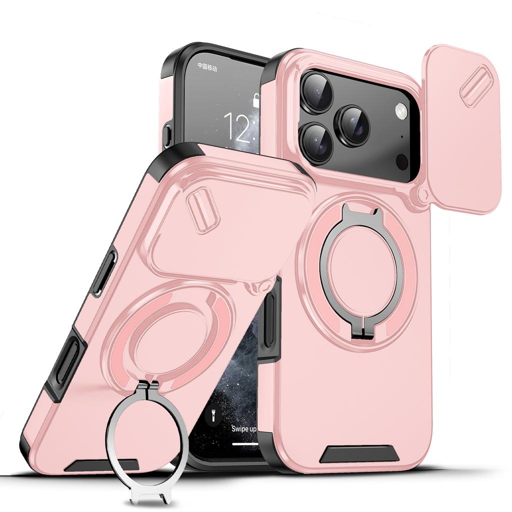 Новый Роскошный Чехол-Подставка с Кольцом 360° и Магнитом для iPhone 17 Air 17 Pro Max Ударопрочный Слайдер Защита Камеры