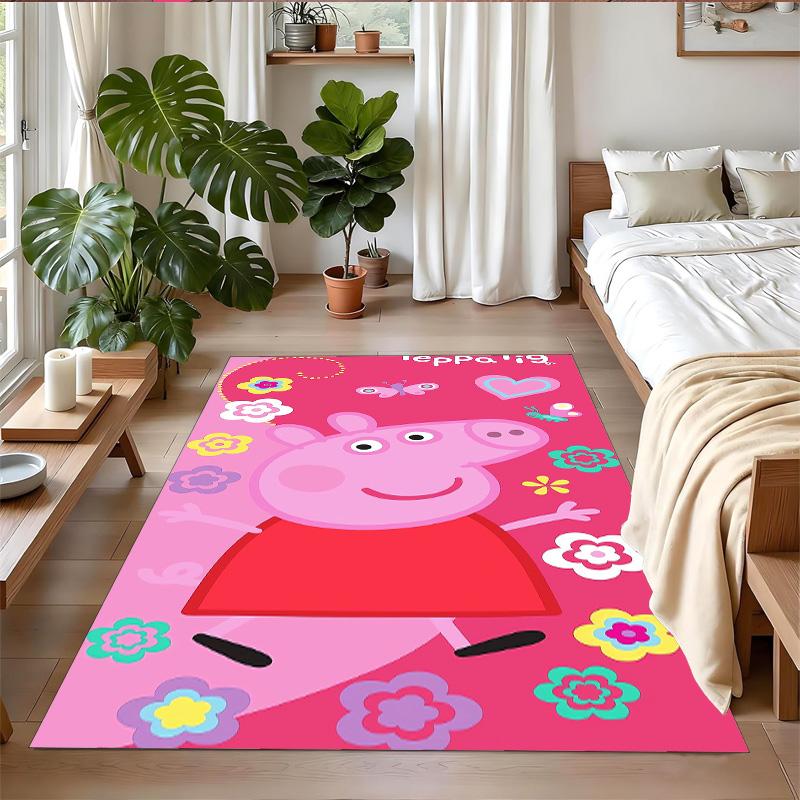 Peppa Pig Print Crystal Velvet Plush Rug Anti?Slip Wear?Resistant Floor Carpet For Indoor Household Home Decoration