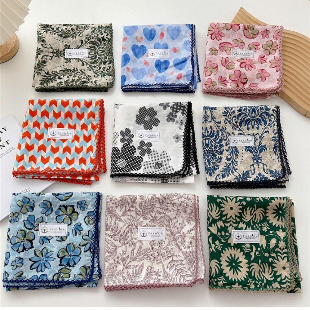 Flower Cotton Linen Print Scarves Floral Square Handkerchief Elegant Small Square Scarf  Women