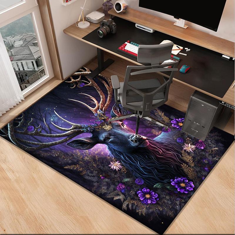 Deer With Floral Crown Office Rug Chair Mat, Entryway Carpet, Suitable for Front Door, Bedroom, Living Room, Desk, Holiday Gift