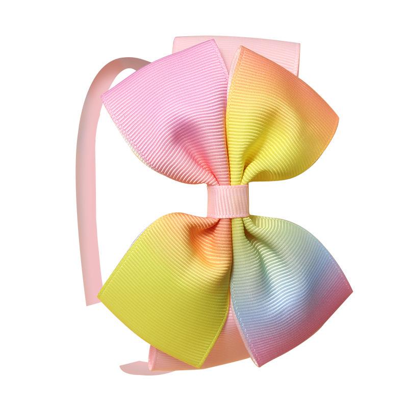 European and American Polyester Ribbed Ribbon Baby Bow Headband with Three-Layer Wrapped Knot and Handmade Flower.