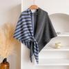 Women's Fashionable Striped Print Knitted Shawl Wool Open Collar Shoulder Top Shawl Scarf