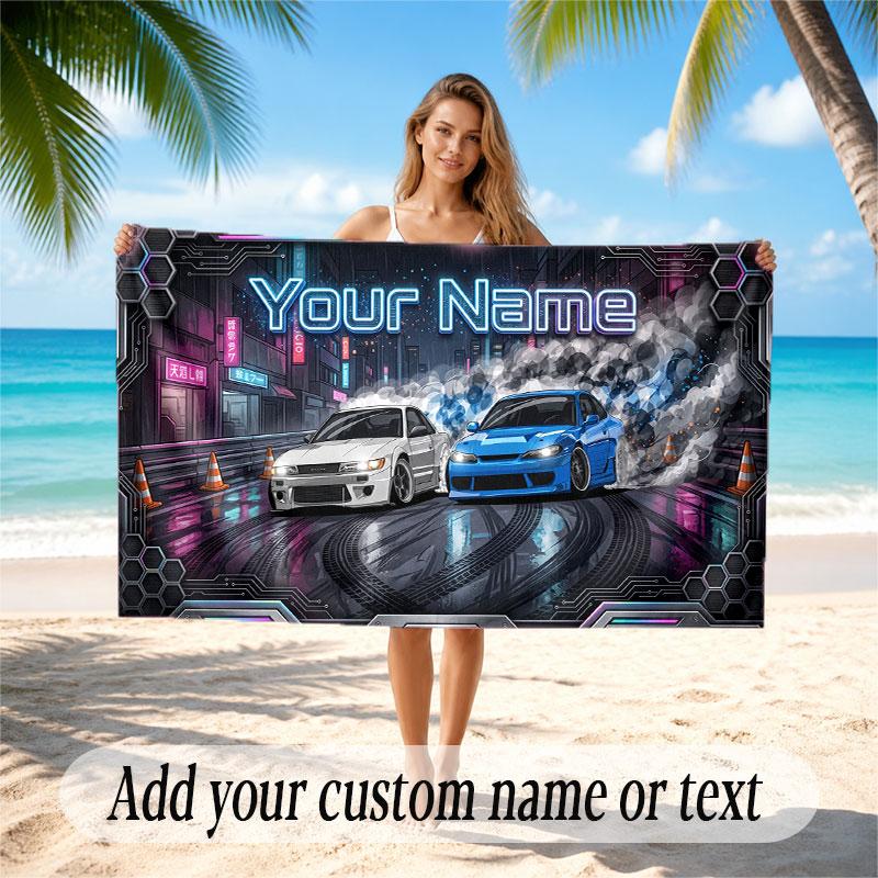 Truck Car Theme Soft Beach Towel Personalized Custom Name Text Towel Portable for Beach Pool Travel